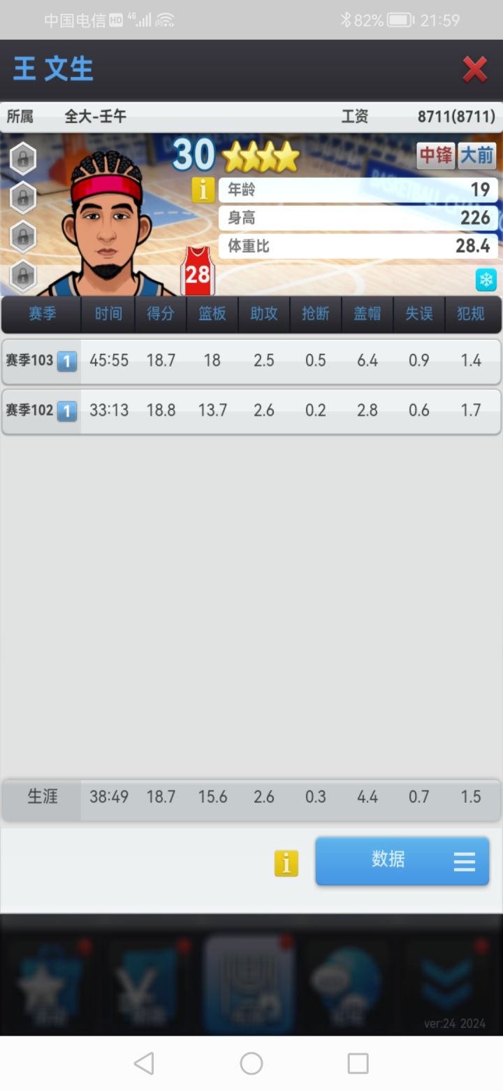 丢，四星盖帽王场均14.2，我六星大前，和2米29的六星半中锋加一起都没他多😠截图