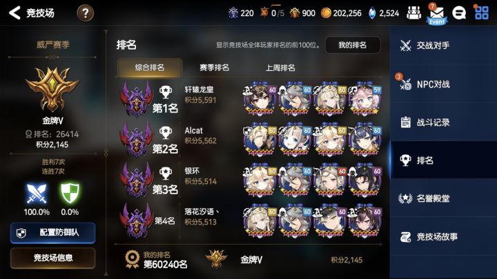 竞技场排名上的阵容哪个牛批，能照抄吖？截图
