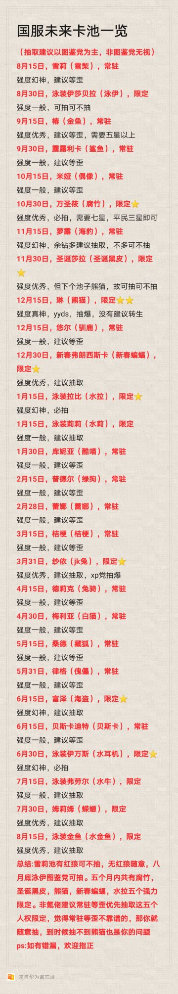 国服未来卡池一览