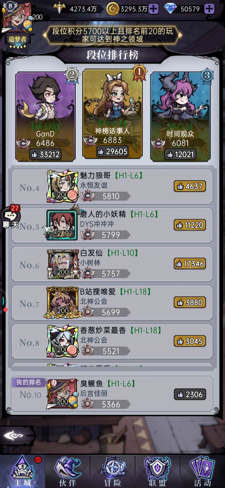 这是H1-L6的排位赛截图