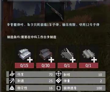 【幸存者联盟】物品图鉴-单管霰弹枪