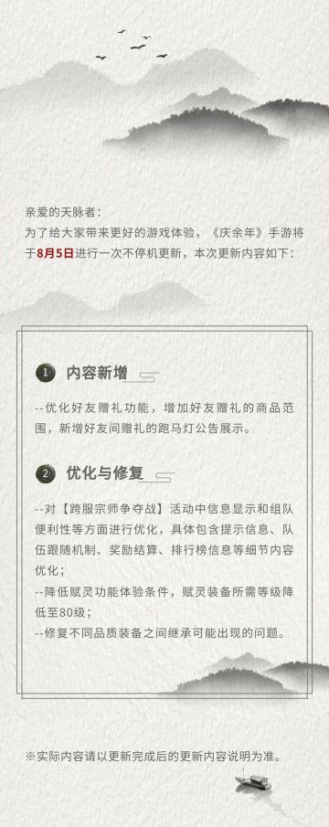 【公告】8月5日更新公告