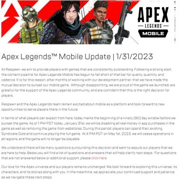 EA宣布《Apex英雄》手游5月停服，《战地》手游取消开发