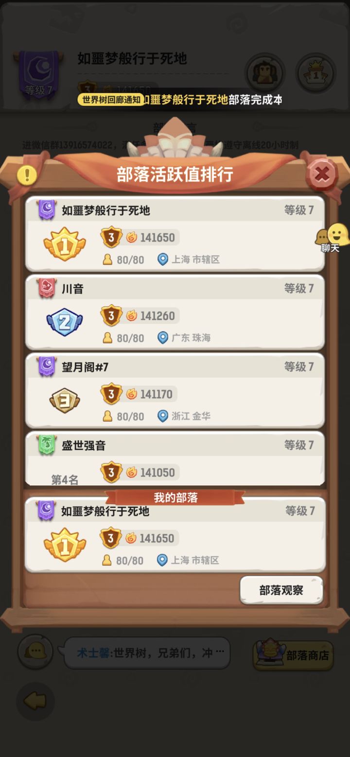 祝贺部落拿下世界树首通截图