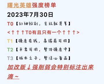 曙光英雄8月新强度排行