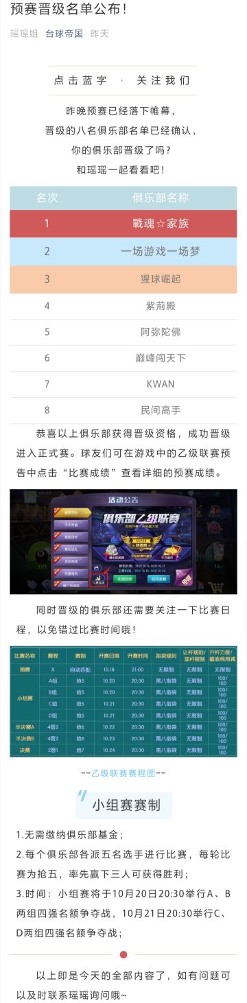 预赛晋级名单公布！