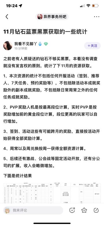 搬运贴吧大佬做的钻石统计