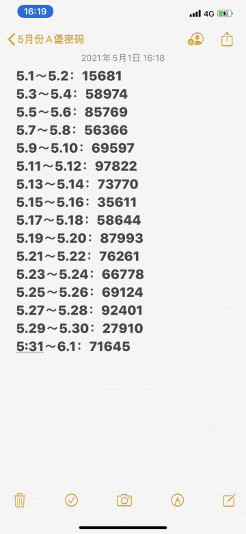 2021年5月份A堡密码：