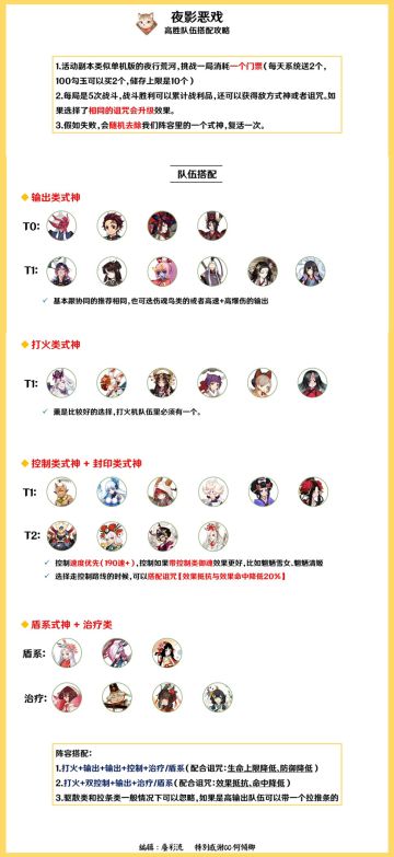 【赤月谜影】夜影恶戏式神推荐+搭配思路