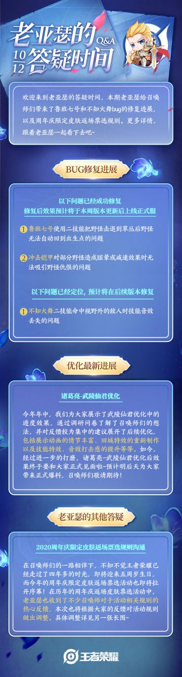 老亚瑟的答疑时间|周年庆返场皮肤票选规则优化，武陵仙君最新消息