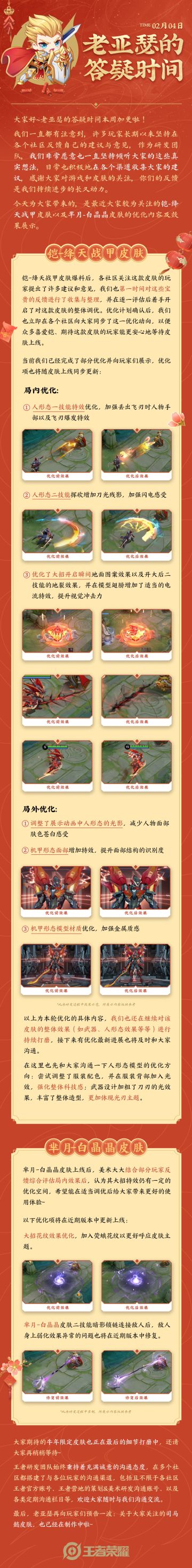 老亚瑟的答疑时间|铠-绛天战甲及芈月-白晶晶皮肤优化内容及效果展示