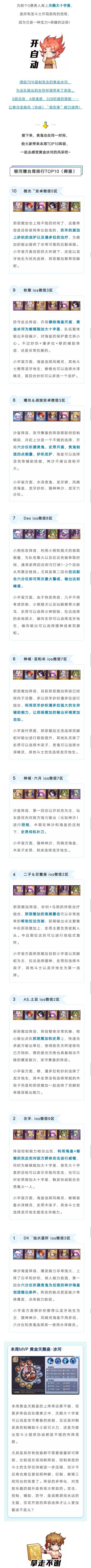 无消耗强制攻击冰河霸榜！本周TOP10精彩一览
