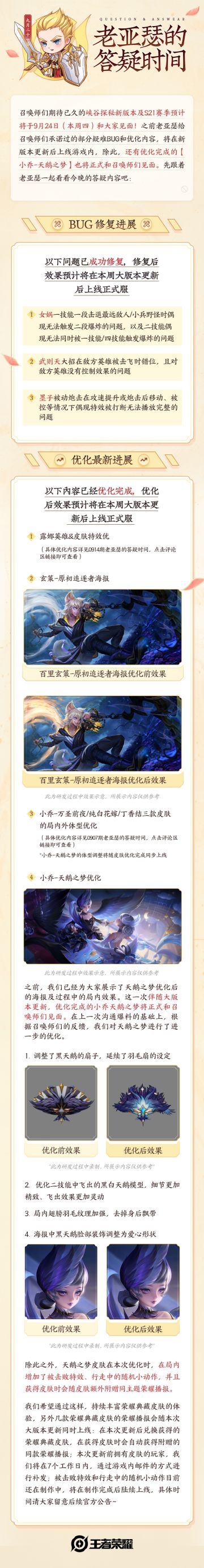 老亚瑟的答疑时间|S21赛季预计本周到来，小乔-天鹅之梦优化即将上线