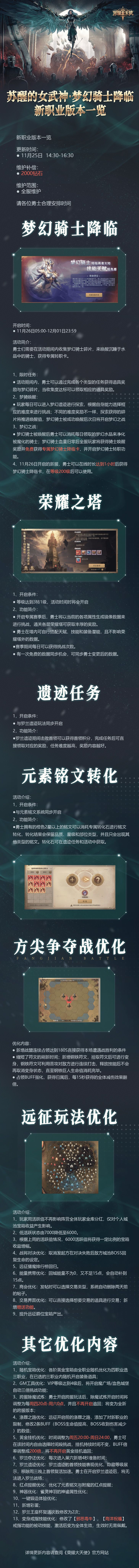【版本更新】《荣耀大天使》11月25日全新版本《梦幻骑士》停服维护公告截图
