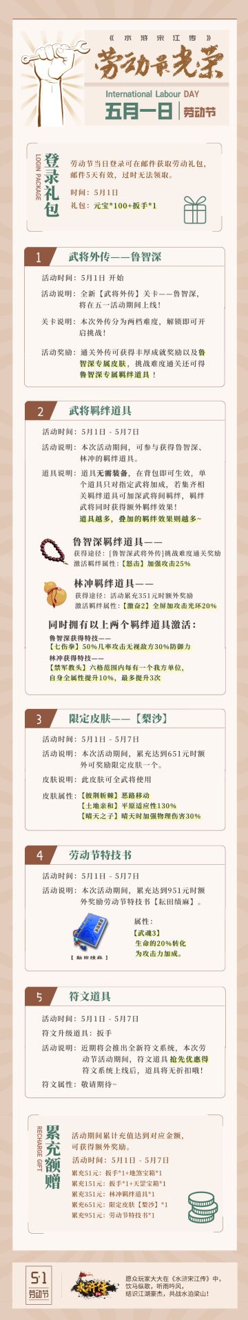 【5月劳动节活动】丨全新武将外传、超强羁绊道具、皮肤、特技…… 超多福利只在五一！
