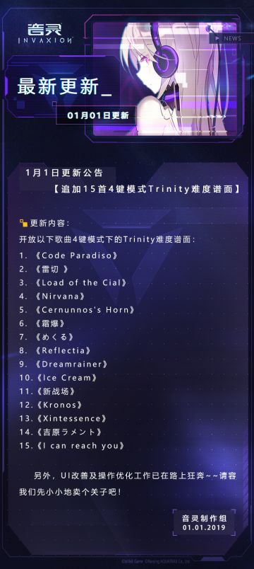 1月1日更新公告