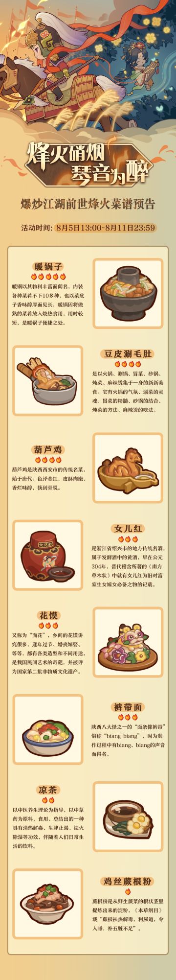 前世烽火活动菜谱预告来啦！