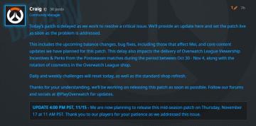 为解决新问题 《守望先锋：归来》11月16日平衡补丁推迟发布