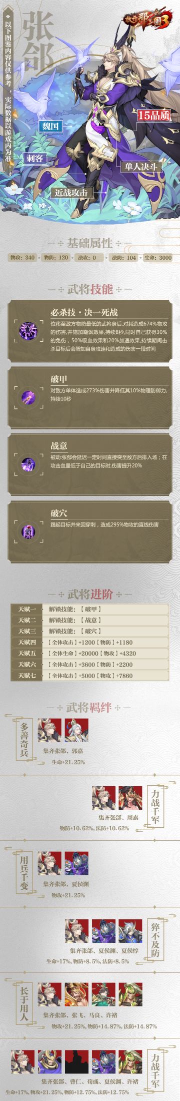 武将图鉴☆《放开那三国3》魏国「张郃」技能属性羁绊介绍