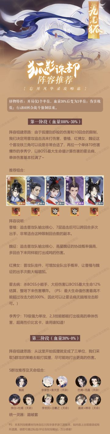 《狐影诛却推荐阵容》