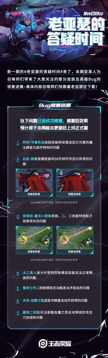 老亚瑟的答疑时间|系列英雄、皮肤Bug的修复进展