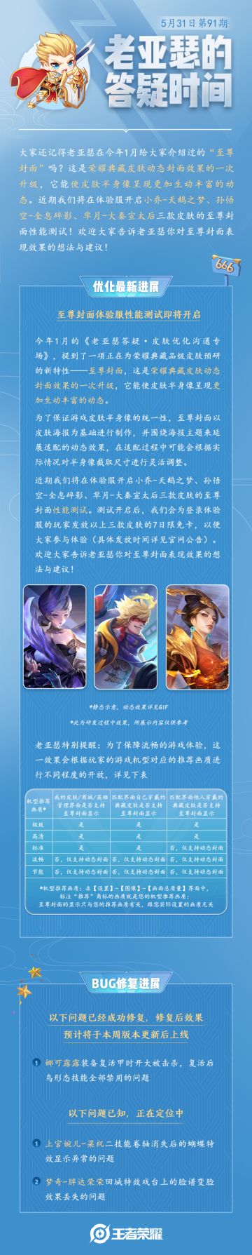 老亚瑟的答疑时间|至尊封面体验服性能测试即将开启