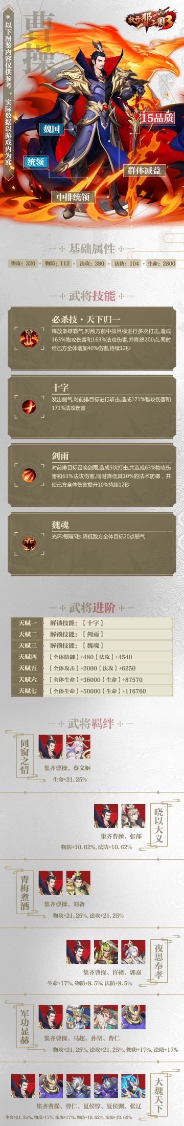 武将图鉴☆《放开那三国3》魏国「曹操」技能属性羁绊介绍