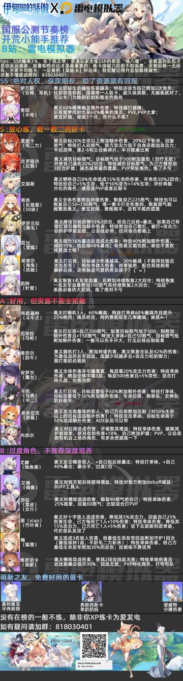 【伊甸园的骄傲】国服单角色简介及推荐（带角色外号）