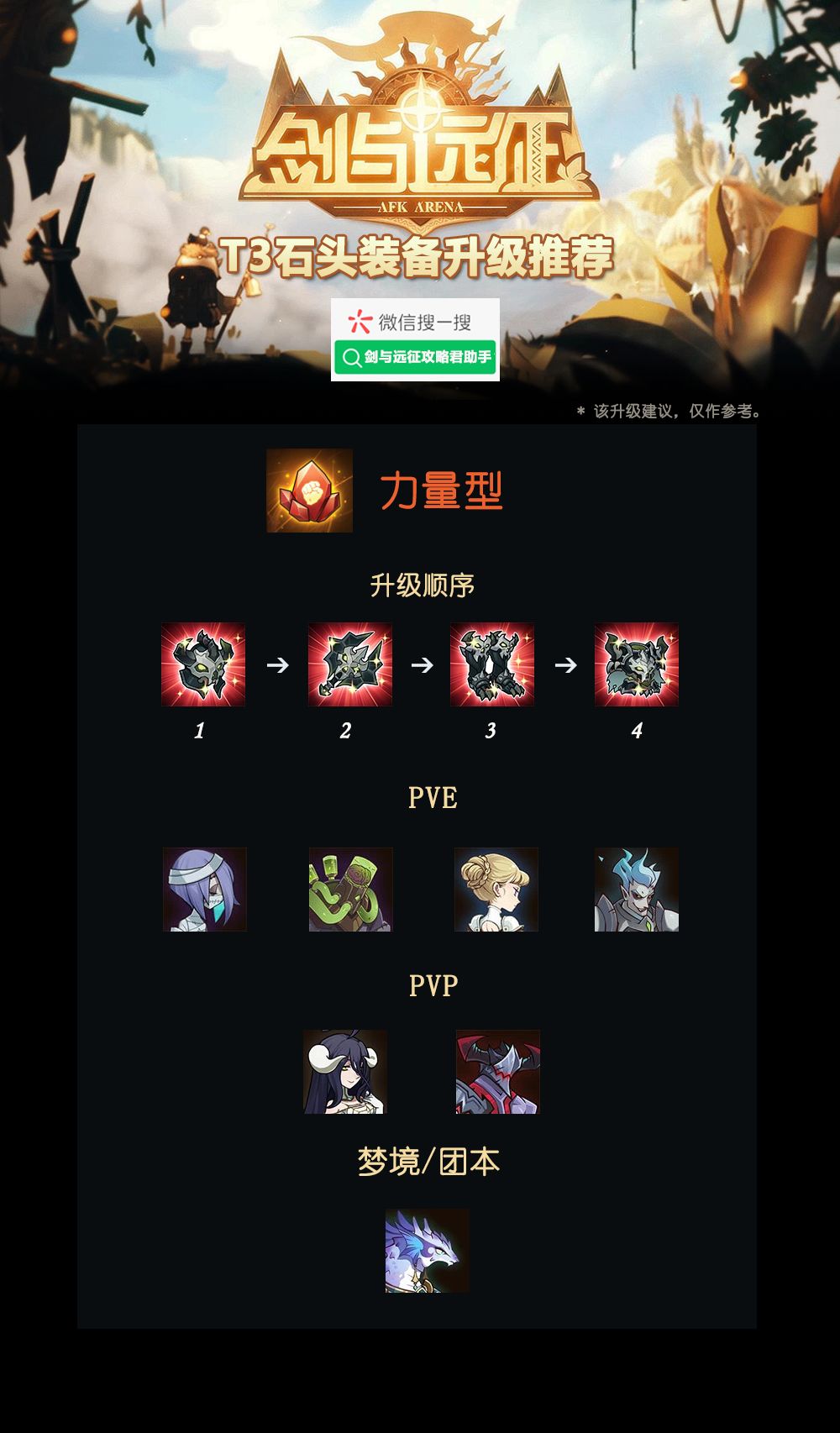 「剑与远征攻略君助手」T3石头装备升级顺序/投资英雄规划截图