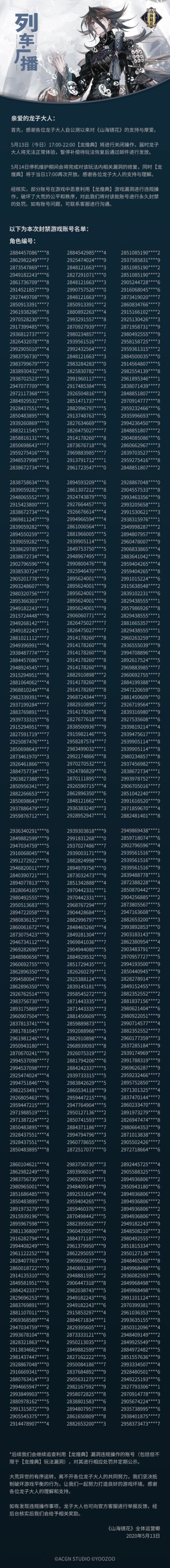 【龙煌典】活动违规操作账号永久封禁处理公示