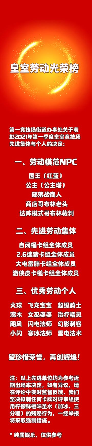 我宣布！2021年皇室劳动模范表彰大会现在开始！