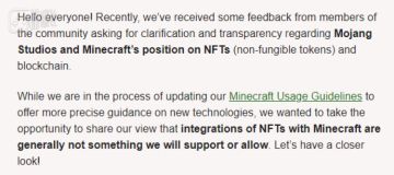 《我的世界》官方称游戏不会加入NFT要素：既不安全，也不包容