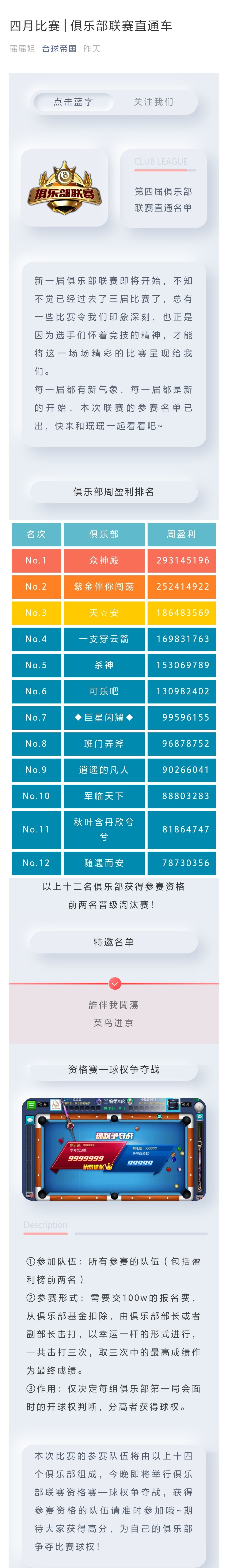 【帝国发布会】俱乐部联赛，直通名单公布截图