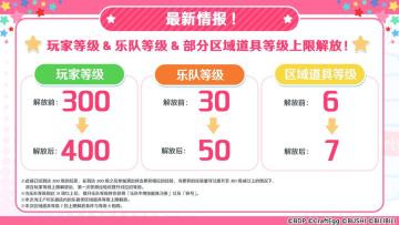 玩家等级上限&乐队等级上限&部分区域道具等级上限解放！