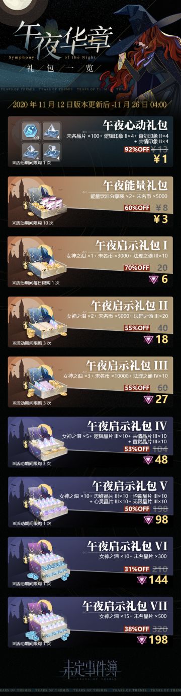 礼包一览 | 《未定事件簿》「午夜华章」限时礼包预告