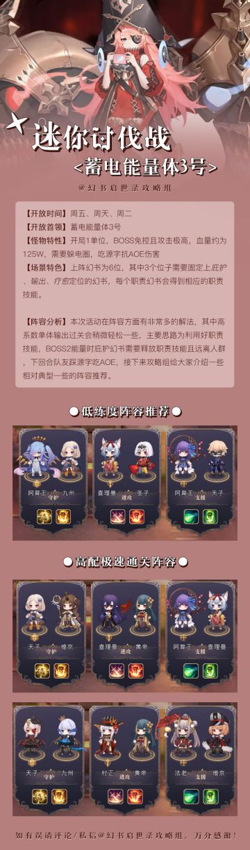 迷你讨伐战阵容推荐（蓄电能量体3号）