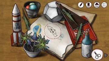 拿剪子，用剪子沿虚线剪开
拿小石头，和小号
点击看着像云的螃蟹[成就]
向右走，得到木棒点击门，点击几下牌子[获得成就]
如下点击，可以开门
进门，与这个人交流，知道他要小号，把小号给他
向里走，拿小洞里的调控器，把石头投进洞里（多试几次）得到种子
出来，把种子放到水里，点击几次，拿取小方块，再回去，把小方块放进洞里，开门，点旁边的小绿条[成就]
把调控器灯里，拨动，看见壁画，记住图案
出来，向左