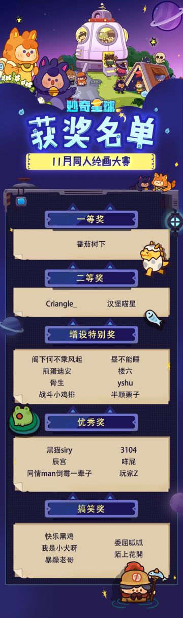 11月星球共创活动获奖名单！