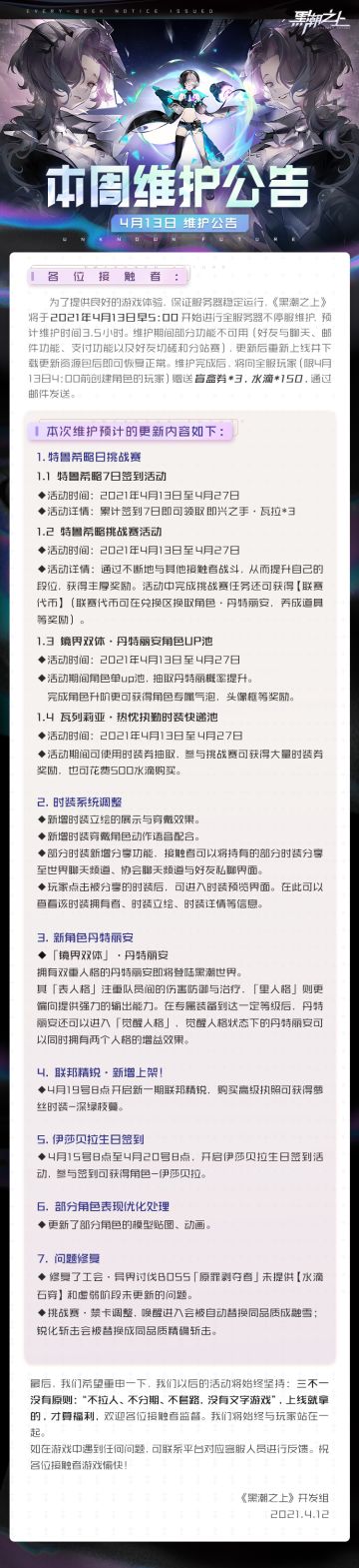 「最新情报」4月13日早5:00不停服维护公告