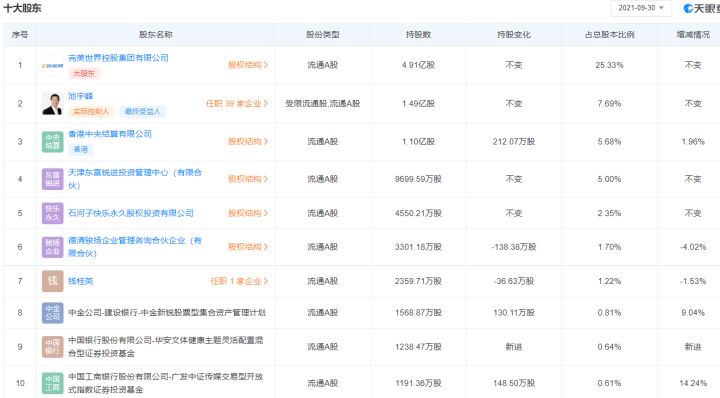完美世界股权结构截图