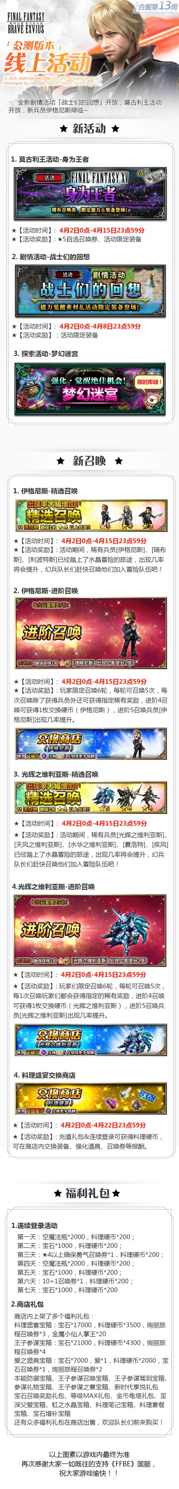 《FFBE》公测版本线上内容！（合服第13周）