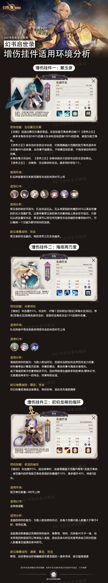 《幻书三大增伤挂件&四位治疗适用环境分析》