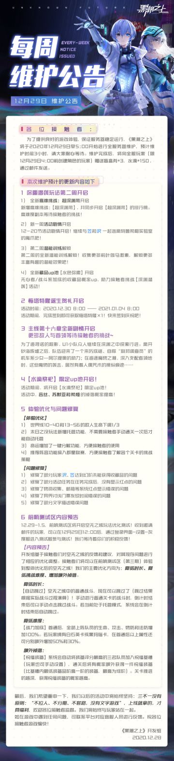「最新情报」12月29日5：00停服维护公告