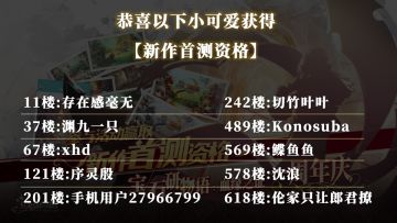 开奖噜！【抽新作测试资格】一周年快乐！