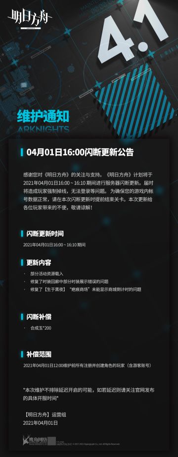 04月01日16:00闪断更新公告