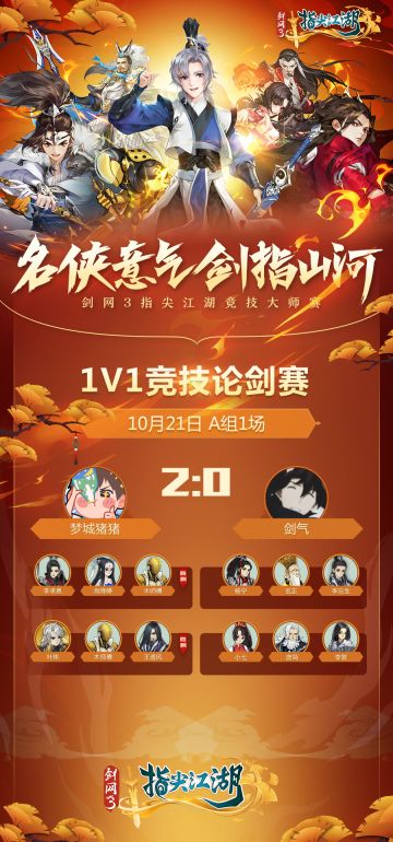 名侠义气，剑指山河！10月21日1V1论剑赛32进16赛果公布！