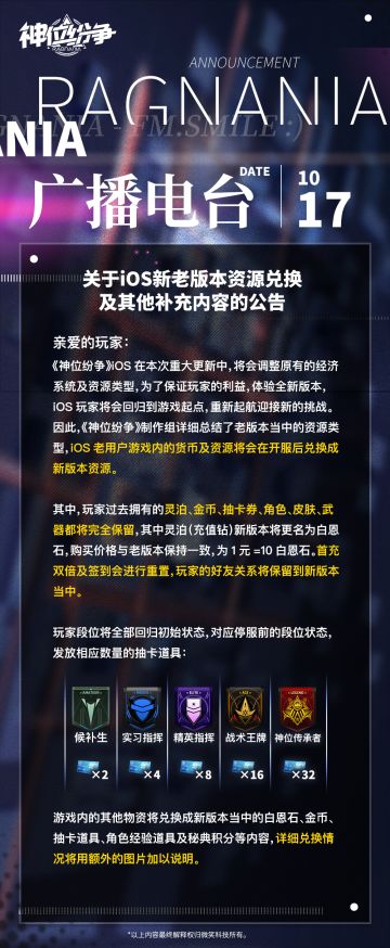 关于iOS新老版本资源兑换及其他补充内容的公告