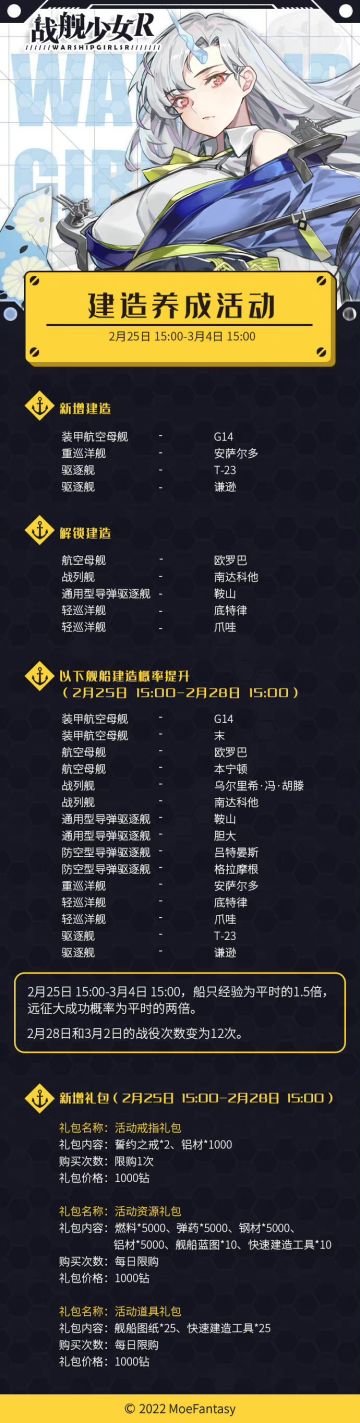 2022.2.25 不停机更新公告 & 建造养成活动公告