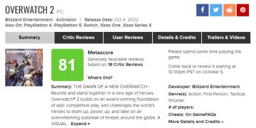 《守望先锋 归来》M站开分81分：并不完美但是好玩