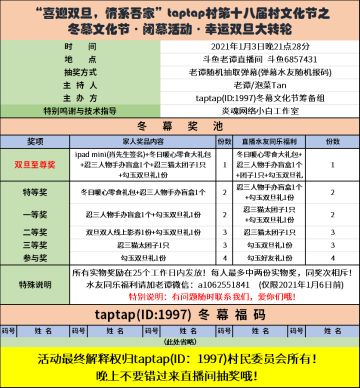 【晚上大家一定要来抽奖哦!】泰普冬幕文化节·闭幕活动·幸运双旦大转轮